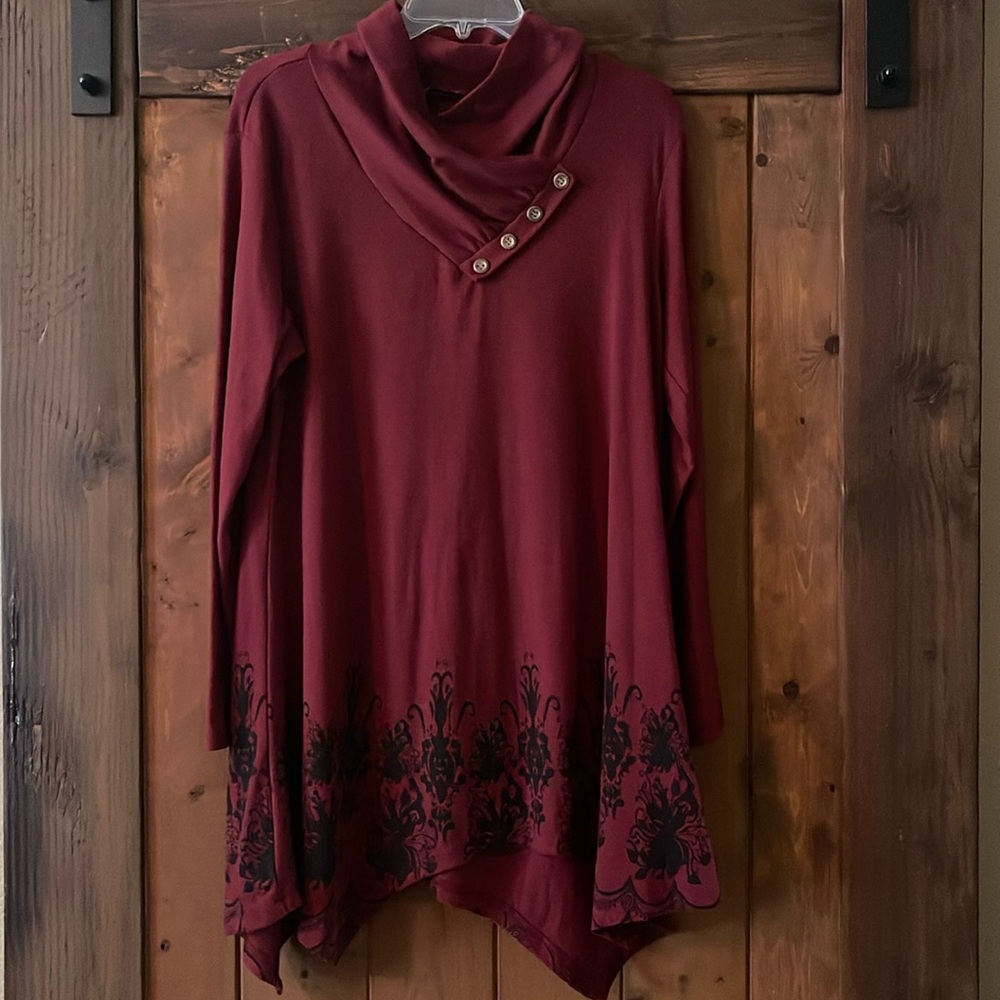 Womens Fall Long Sleeve Cowl Neck Asymmetrical Hemline Flowy Tunic Top